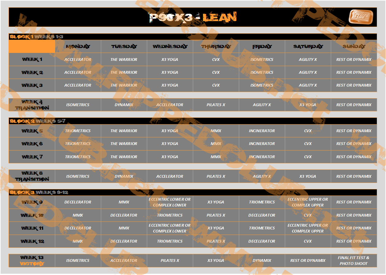 P90X3 Lean Calendar